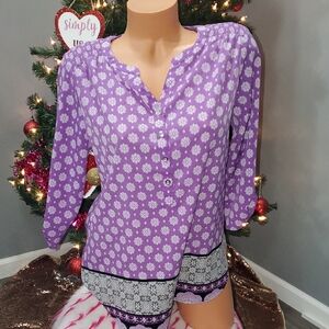Croft & Barrow Floral Patterned Top Shirt Blouse